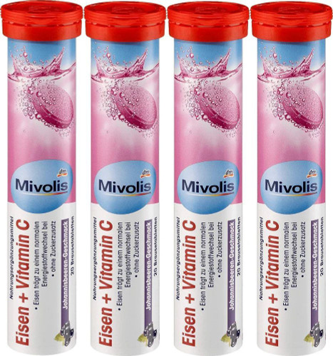 قرص جوشان میولیس با طعم بری ویتامین سی و آهن 20 عددی Mivolis Eisen + Vitamin C